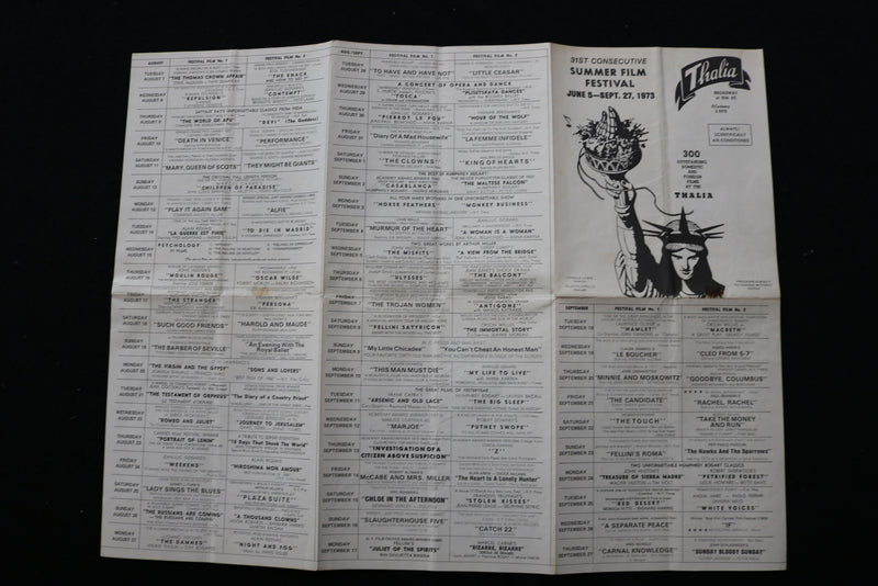 1973 JUNE-SEPTEMBER THALIA THEATRE SUMMER FILM FESTIVAL PROGRAM - K 1961