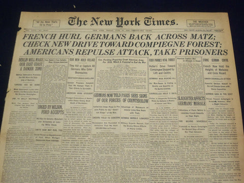 1918 JUNE 14 NEW YORK TIMES - FRENCH HURL GERMANS BACK ACROSS MATZ - NT 9086