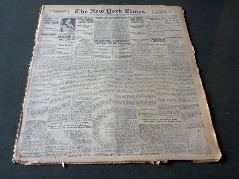 1925 MARCH 18 NEW YORK TIMES - FAIMAN CONFESSES TYPHOID GERM PLOT - NT 7196