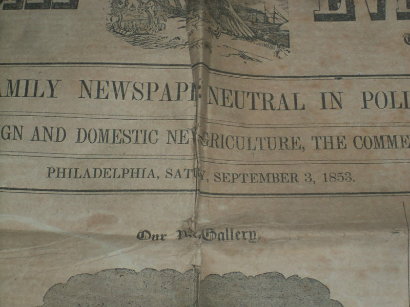 1853 SEP 3 THE SATURDAY EVENING POST NEWSPAPER - GODIVA - GARIBALDI - NP 5056