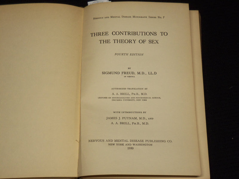 1930 THREE CONTRIBUTIONS TO THE THEORY OF SEX BOOK BY SIGMUND FREUD - KD 4505F