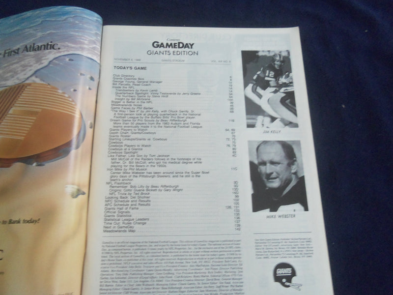 1988 NOVEMBER 6 GAMEDAY MAGAZINE - NEW YORK GIANTS VS. DALLAS COWBOYS - SP 4686H