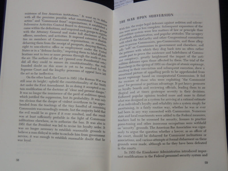 1957 NOVEMBER INDIVIDUAL FREEDOM AND THE COMMON DEFENSE BY MILLILS - K 2118