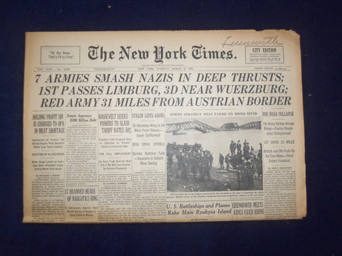 1945 MARCH 27 NEW YORK TIMES - 7 ARMIES SMASH NAZIS IN DEEP THRUSTS - NP 6678