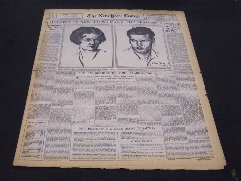 1929 SEP 8 NEW YORK TIMES - LAURENCE OLIVIER IN MURDER ON THE 2ND FLOOR- NT 5286