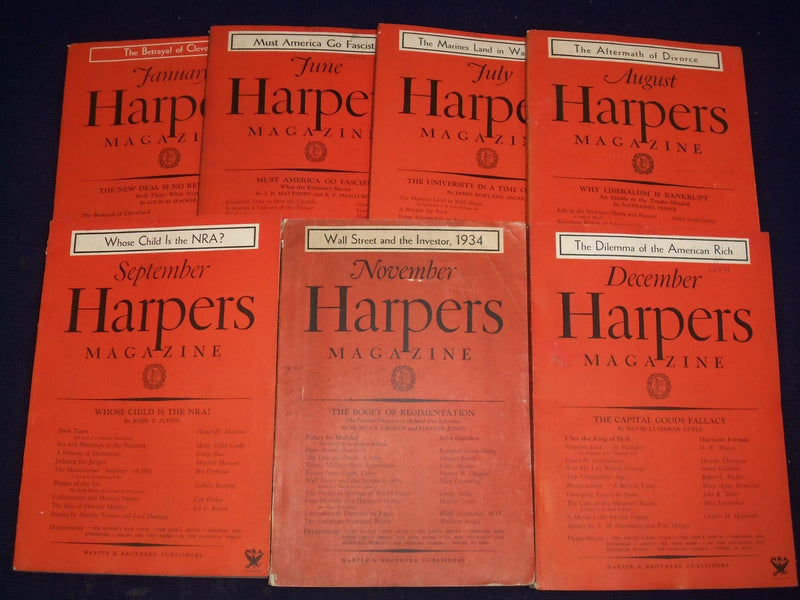 1934 HARPER'S MONTHLY MAGAZINE LOT OF 7 ISSUES - GREAT STORIES & ADS - WR 228
