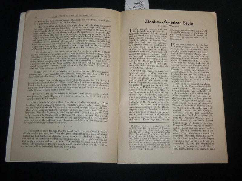 1947 MAY THE STUDENT ZIONIST MAGAZINE - NATIONALISM OR CLASS - J 6775