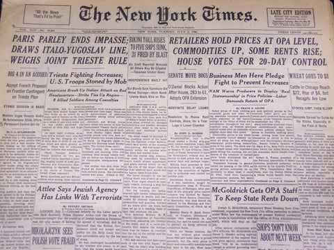 1946 JULY 2 NEW YORK TIMES - BIKINI TOLL RISES TO FIVE SHIPS SUNK - NT 2238