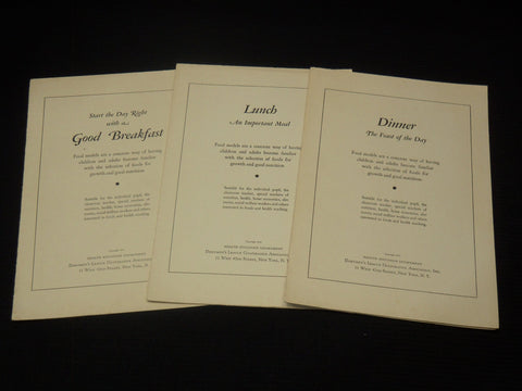 1931 DAIRYMEN'S FOOD MODELS FOLD-OUTS LOT OF 3 - BREAKFAST, LUNCH DINNER- K 2174