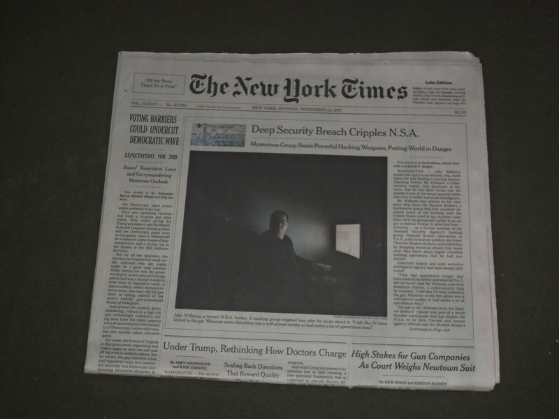 2017 NOVEMBER 13 NEW YORK TIMES - DEEP SECURITY BREACH CRIPPLES N.S.A.