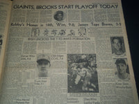 1951 OCTOBER 1 ALBANY TIMES UNION NEWSPAPER - GIANTS DODGERS TIED - NT 7596