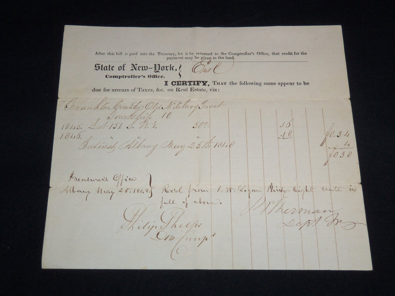1849-1869 STATE OF NEW YORK COMPTROLLER'S OFFICE TAX BILLS LOT OF 3 - J 8853