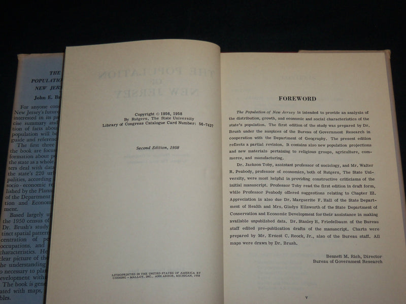 1958 THE POPULATION OF NEW JERSEY HARDCOVER BOOK BY JOHN E. BRUSH - KD 7092