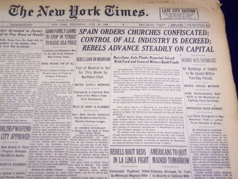 1936 JULY 29 NEW YORK TIMES - BARCELONA AUTO PLANTS REPORTED SEIZED - NT 2109