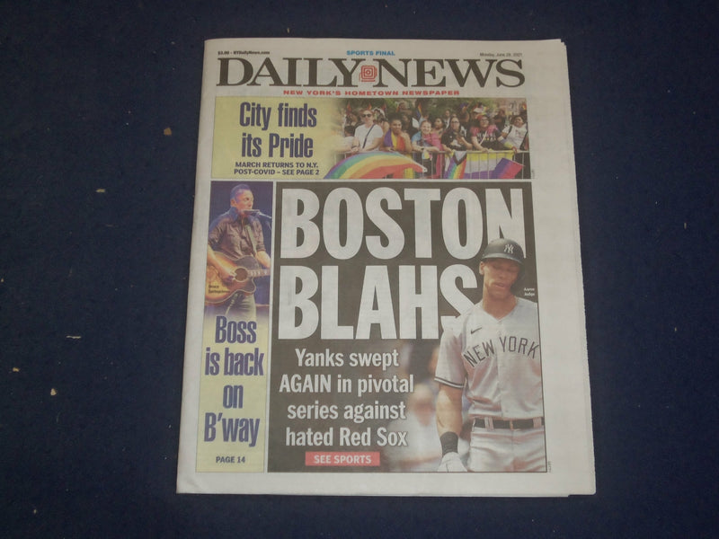 2021 JUNE 28 NEW YORK DAILY NEWS NEWSPAPER - RED SOX SWEEP YANKEES, 6 IN A ROW