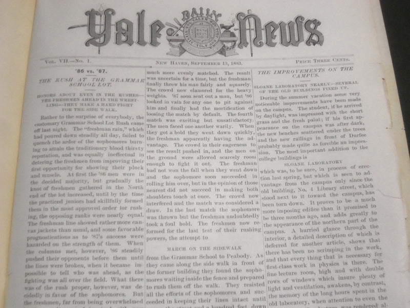 1883-1884 SEPT-JUNE YALE NEWS MAGAZINE BOUND VOLUME NO. 7 - SPORTS - KD 4589