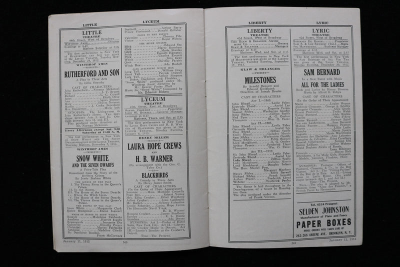 1913 JANUARY 11 THE CAST NEW YORK AMUSEMENT GUIDE - VIRGINIA HARNED - K 2753