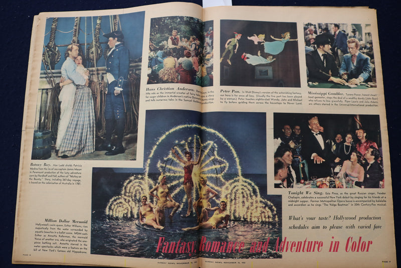 1952 NOV 16 SUNDAY NEWS PICTURE NEWSPAPER -RAY BOLGER-DORIS DAY-MOVIES - E 22771