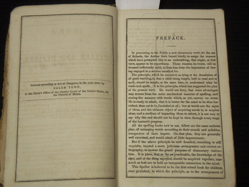 1846-1859 TOWN'S NEW SPELLER AND DEFINER BOOK LOT OF 2 - K 2184