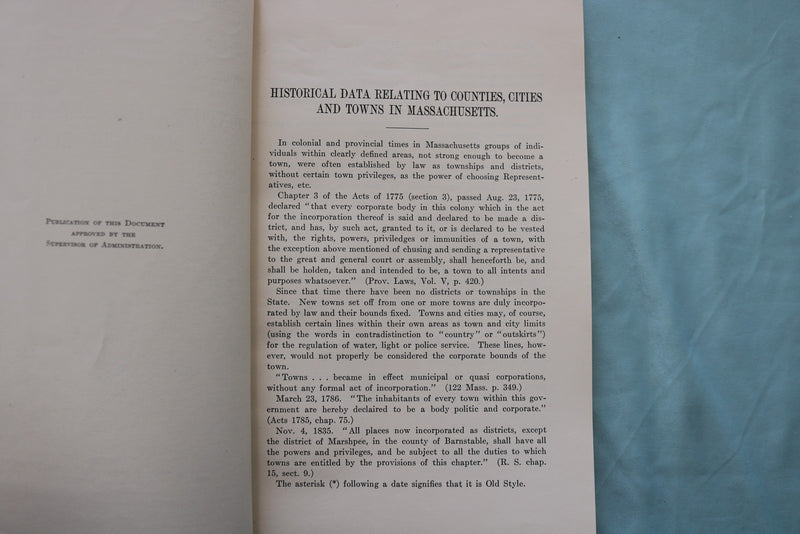1920 MASSACHUSETTS HISTORICAL DATA - COUNTIES-CITIES - SOFTCOVER BOOK - K 3431