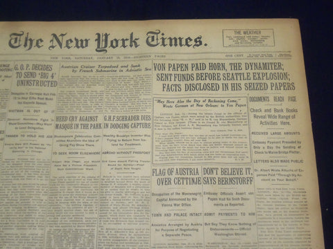 1916 JANUARY 15 NEW YORK TIMES - VAN PAPEN PAID HORN, THE DYNAMITER - NT 9060