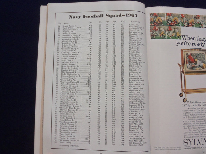 1965 NOVEMBER 27 ARMY-NAVY FOOTBALL PROGRAM - JFK MEMORIAL STADIUM - K 133