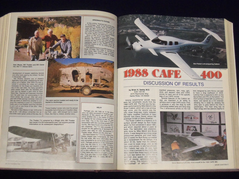 1988 JAN - 1989 MAR SPORT AVIATION MAGAZINE BOUND VOLUME - NICE PHOTOS - KD 3087