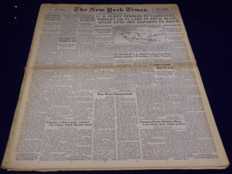 1944 MAY 3 NEW YORK TIMES - U. S. FLEET WRECKS 126 PLANES - NT 2599