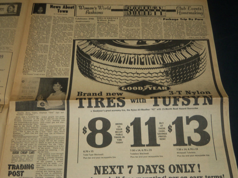 1963 JUNE 14 CINCINNATI HERALD NEWSPAPER - LT. ADOLPHUS WARD KILLED - NP 4407