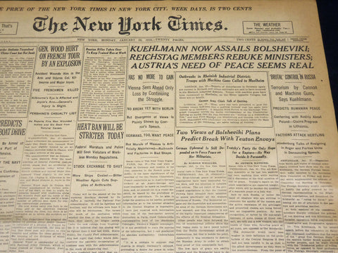 1918 JANUARY 28 NEW YORK TIMES - KUEHLMANN ASSAILS BOLSHEVIKI - NT 7931