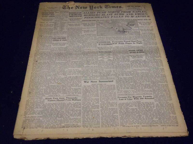 1943 OCTOBER 3 NEW YORK TIMES - FINSCHHAFEN FALLS TO M'ARTHUR - NT 1749