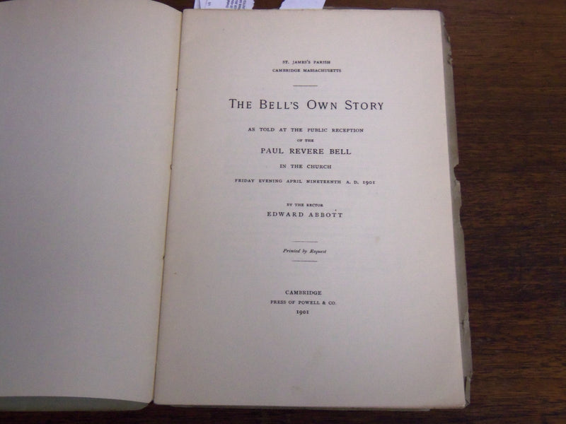 1901 THE PAUL REVERE BELL SOFTCOVER BOOK - CAMBRIDGE MASSACHUSETTS - K 1209