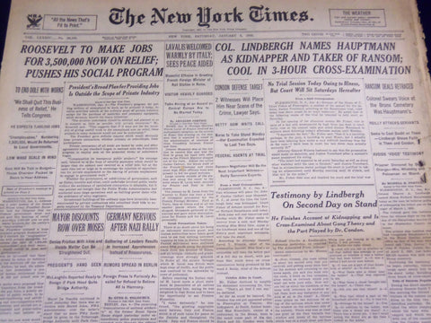 1935 JANUARY 5 NEW YORK TIMES - LINDBERGH NAMES HAUPTMANN AS KIDNAPPER - NT 1941