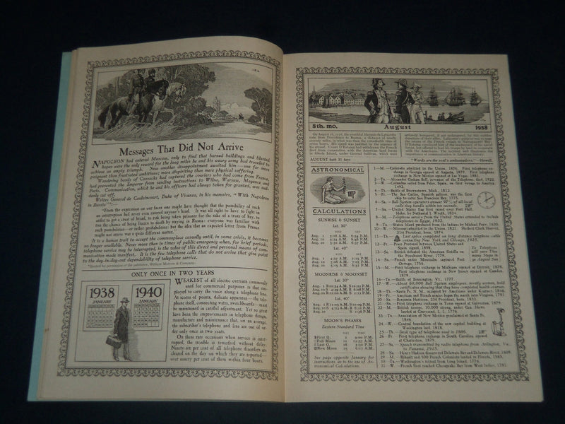1938 TELEPHONE ALMANAC BOOK PUB. BY AMERICAN TELEPHONE & TELEGRAPH CO. - J 3976