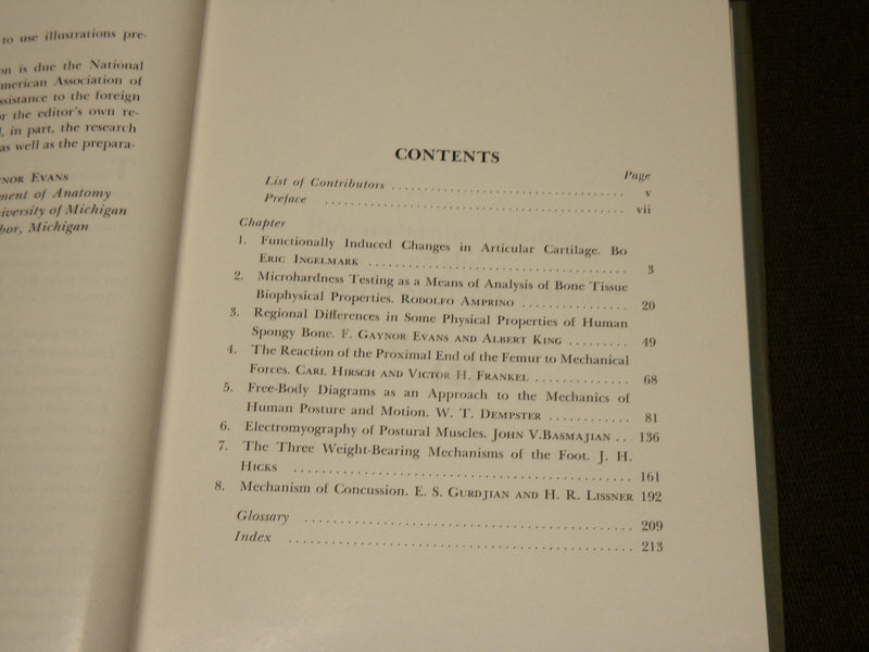 1960 BIOMECHANICAL STUDIES OF THE MUSCULO SKELETAL SYSTEM BY F. EVANS - KD 6268
