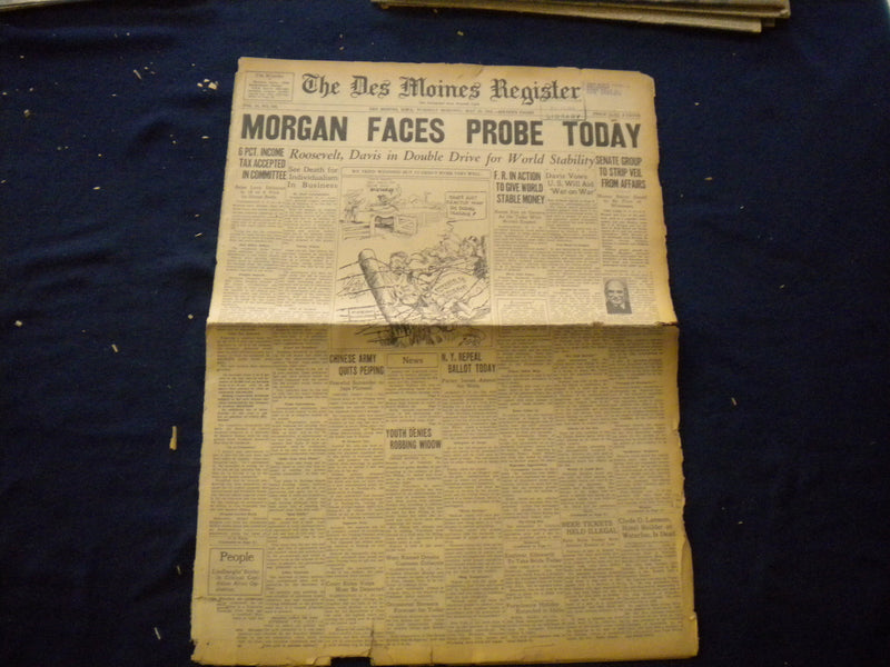 1933 MAY 23 THE DES MOINES REGISTER NEWSPAPER - MORGAN FACES PROBE - NP 6034