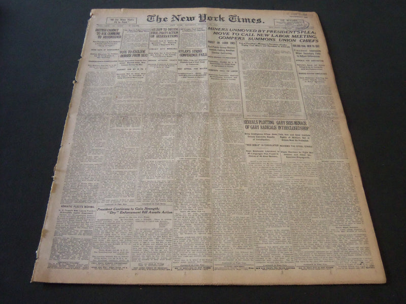1919 OCTOBER 25 NEW YORK TIMES - GOMPERS SUMMONS UNION CHIEFS - NT 6193