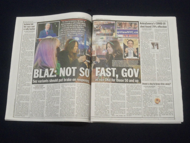 2021 MARCH 23 NEW YORK DAILY NEWS NEWSPAPER - COLORADO MASSACRE GUNMAN KILLS 10