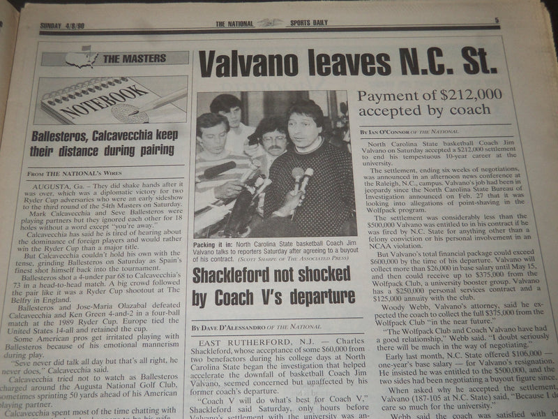 1990 APRIL 8 THE NATIONAL NEWSPAPER - VALVANO IS OUT - NICE PHOTOS - NP 2642
