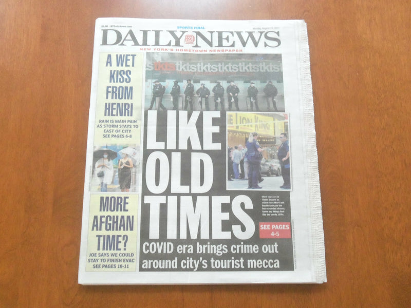 2021 AUGUST 23 NEW YORK DAILY NEWS NEWSPAPER - NYC CRIME RISING DURING VIRUS