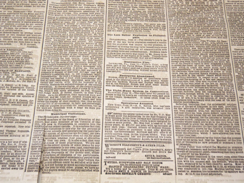 1867 JUNE 13 AMERICAN AND COMMERCIAL ADVERTISER NEWSPAPER - SURRATT- NP 4252I