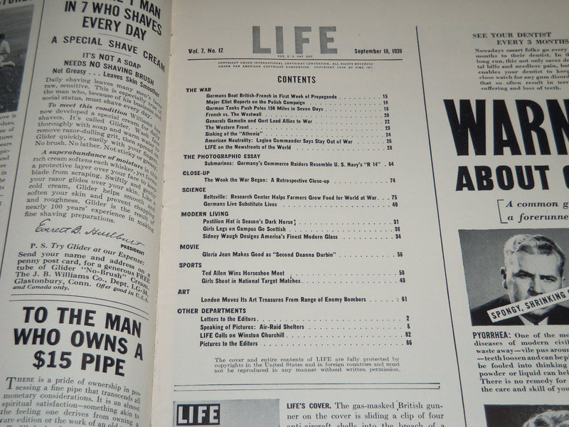 1939 SEPTEMBER 18 LIFE MAGAZINE - BRITISH SOLDIER COVER - L 148