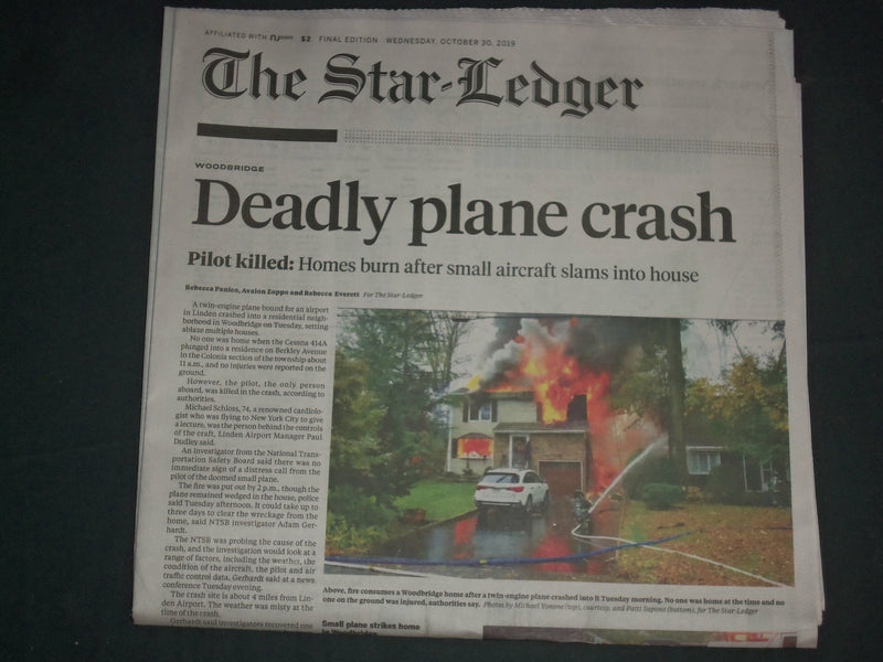 2019 OCTOBER 30 THE STAR-LEDGER NEWSPAPER - DEADLY PLANE CRASH IN COLONIA, NJ