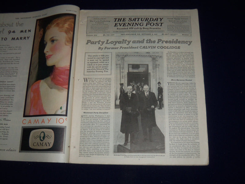1931 OCTOBER 3 THE SATURDAY EVENING POST MAGAZINE - ILLUSTRATED COVER -SP 1410