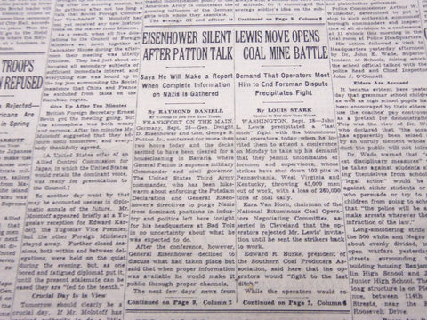 1945 SEPT 29 NEW YORK TIMES - EISENHOWER SILENT AFTER PATTON TALK - NT 299