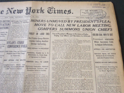 1919 OCTOBER 25 NEW YORK TIMES - GOMPERS SUMMONS UNION CHIEFS - NT 6193
