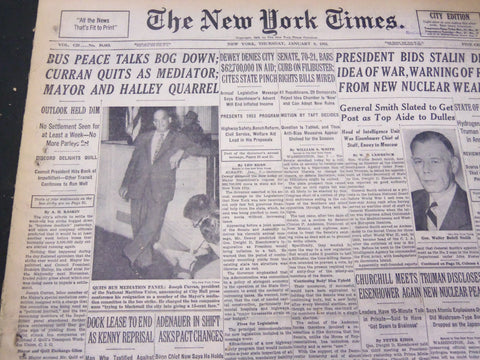 1953 JANUARY 8 NEW YORK TIMES - BUS TALKS BOG DOWN CURRAN QUITS - NT 4702