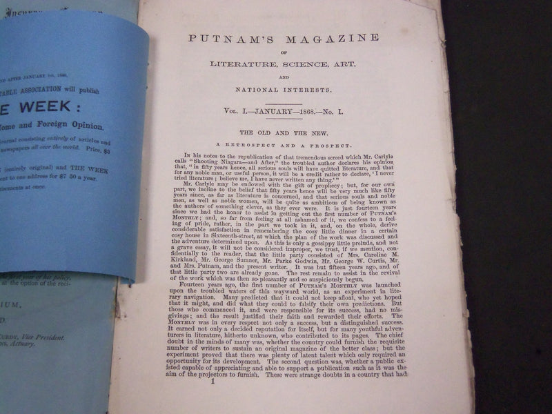 1868 PUTNAM'S MONTHLY MAGAZINE LOT OF 12 - VOLUME 1 - THOMAS NAST - WR 548