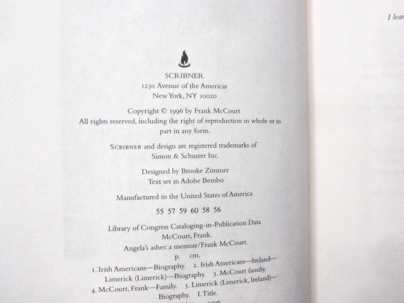 1998 ANGELA'S ASHES HARDCOVER BOOK - INSCRIBED BY FRANK MCCOURT - KD 8563
