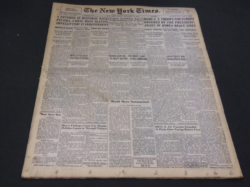 1950 SEPTEMBER 10 NEW YORK TIMES - 4 ENTERED IN MAYORAL RACE - NT 4744